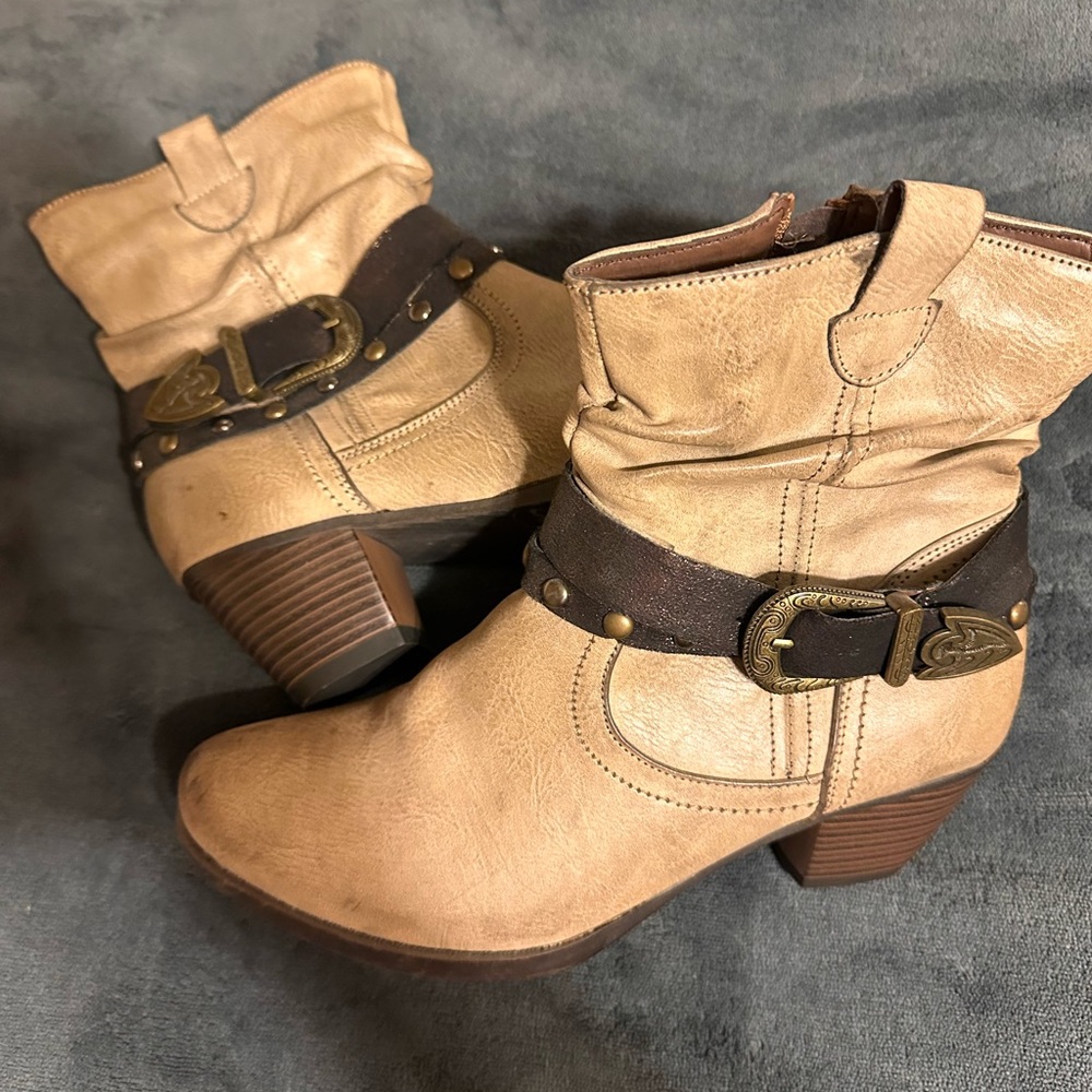 Tan Ankle Boots with Buckle Detail